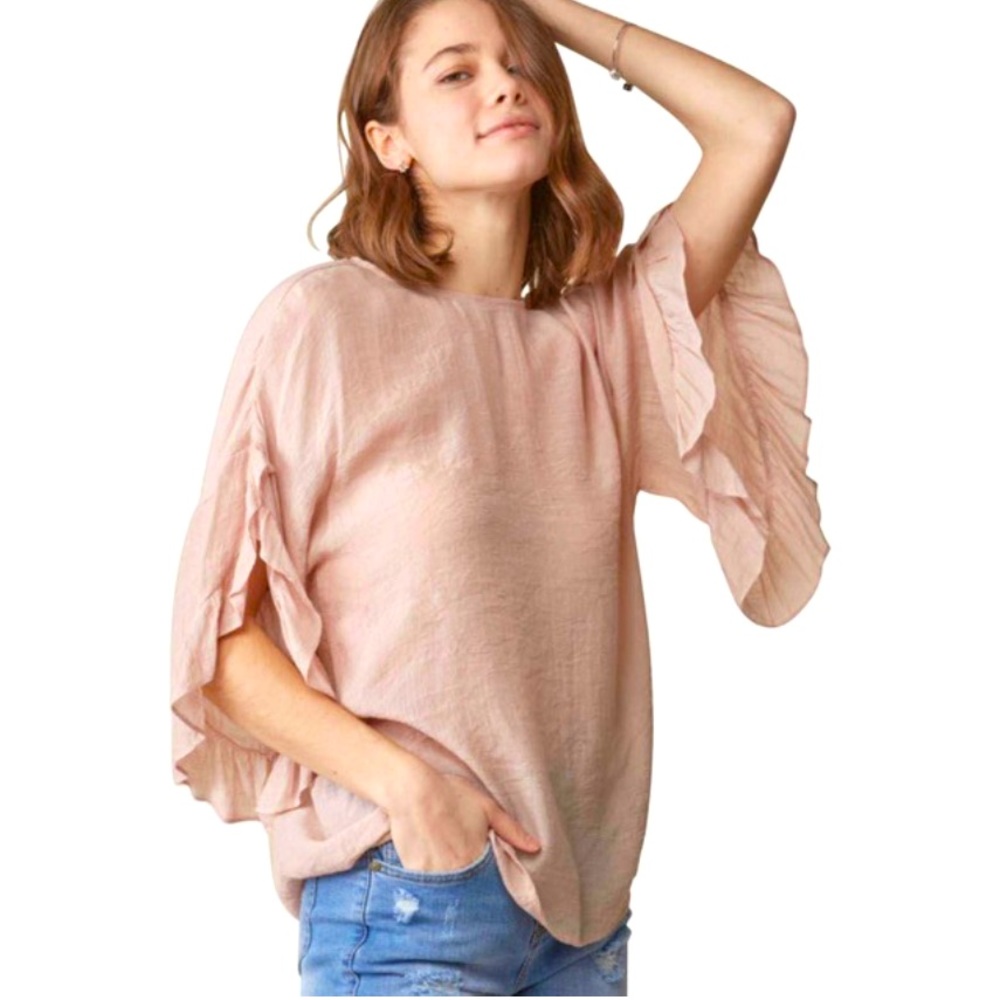 Doe & Rae Pink Ruffle Blouse Brand New